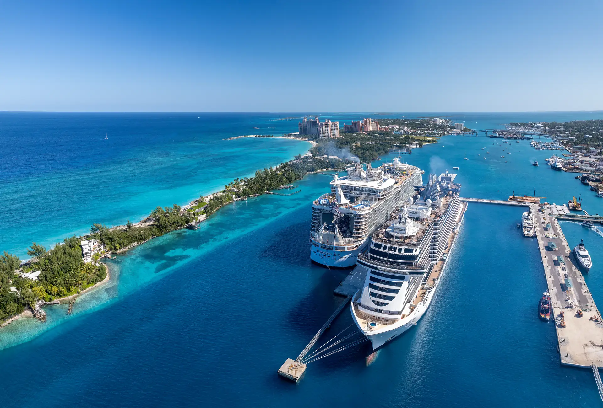 Cruise ship docked in a Caribbean port